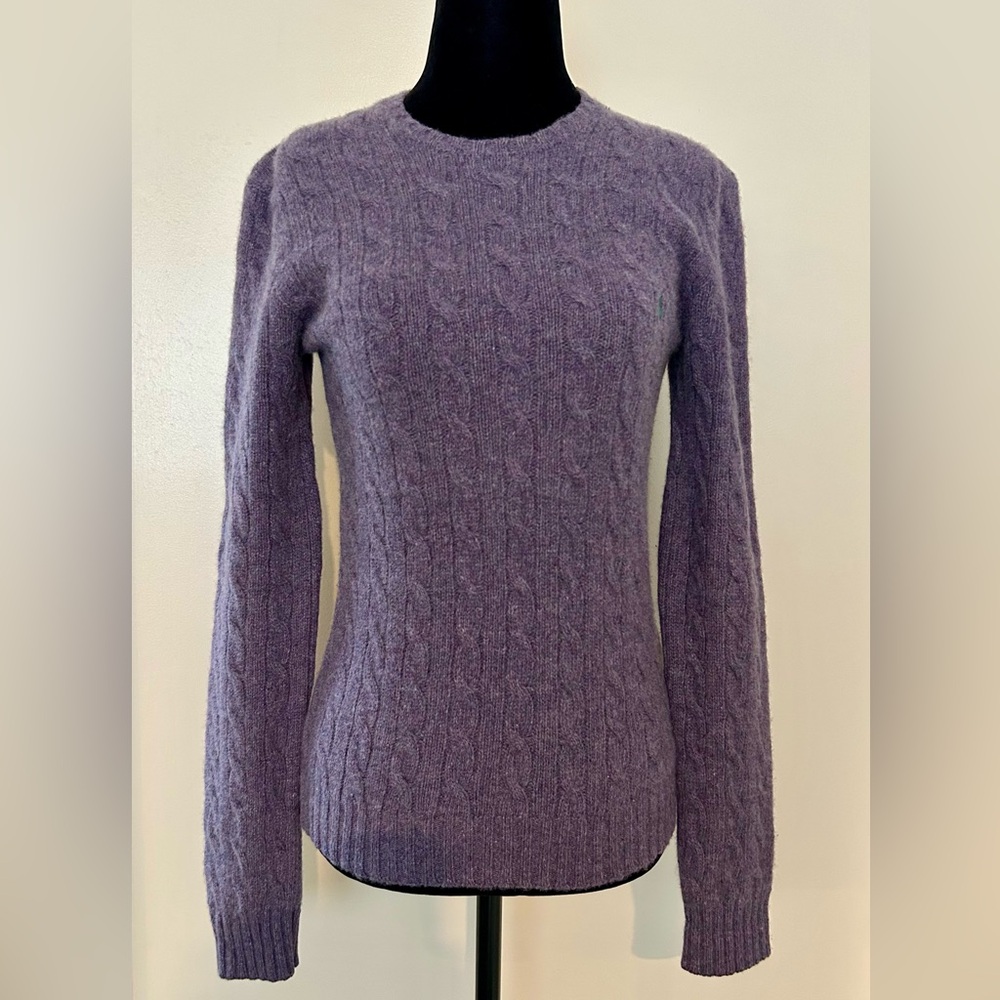 RALPH LAUREN Lavender Purple Cable Cashmere Blend Crew Neck Sweater - Small